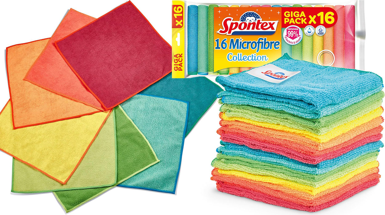 Chollo Pack de 32 bayetas Spontex de microfibra por sólo 10,39€ con descuento al tramitar ¡5,20€ cada paquete!