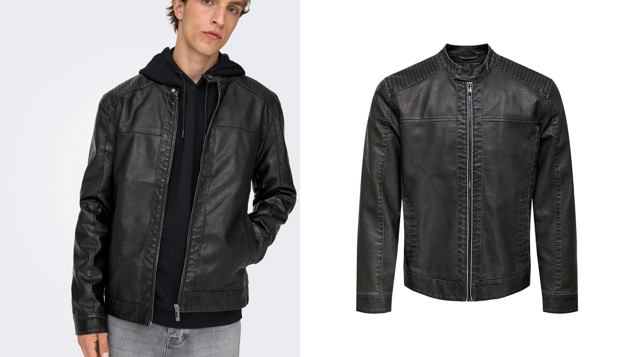 Ojo a esta chaqueta biker Only & Sons para hombre que hoy te cuesta sólo 23,49€ en tallas hasta la XXL ¡Volará el stock!