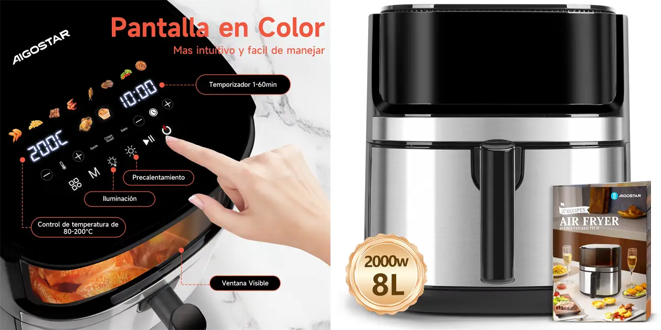 Chollo Freidora de aire Aigostar Air Master X de 8L por sólo 54,16€ con cupón y envío gratis (-40%)