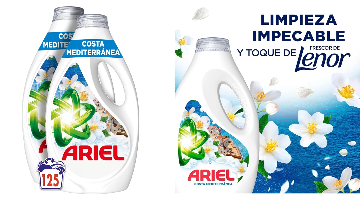 Chollo Pack x5 Detergente líquido Ariel Costa Mediterránea (125 dosis en total) por sólo 25,99€ (-45%)