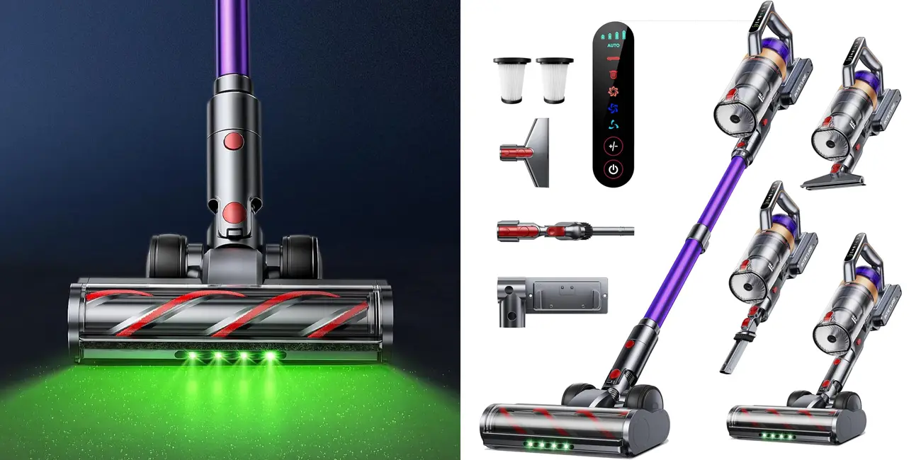 El aspirador escoba que «destapa» el polvo oculto con luz verde, ¡ahora con doble cupón! (130€ de descuento)
