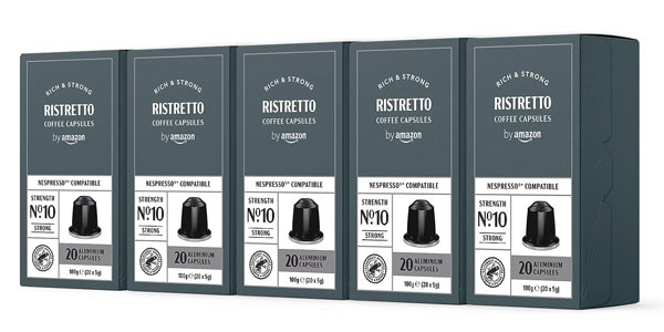 Chollo Pack x100 Cápsulas by Amazon Ristretto compatibles con Nespresso por sólo 13,37€ (-21%) ¡0,13€ cada una)