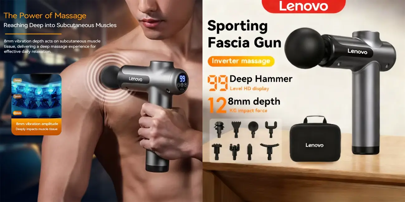 Esta pistola masajeadora de Lenovo con 8 cabezales cuesta menos de 20€ y está arrasando en AliExpress