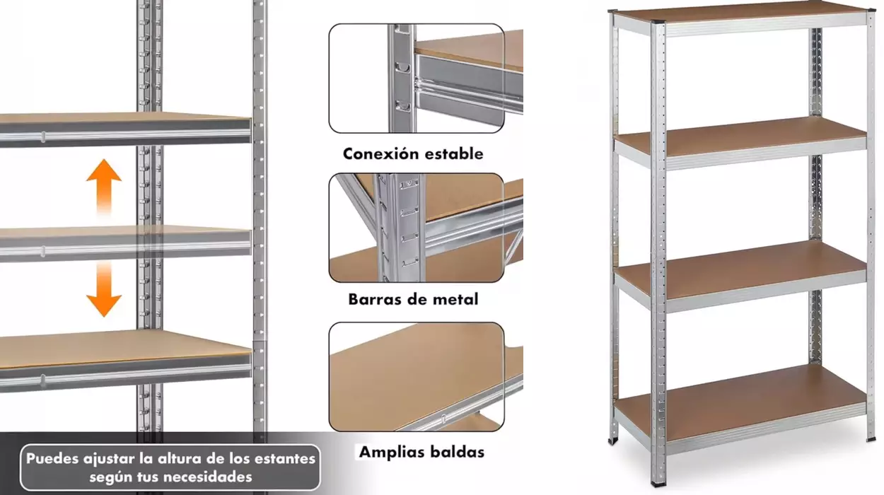 Chollo Estantería de acero galvanizado de 4 baldas por sólo 14,11€ con cupón y envío gratis (-72%)