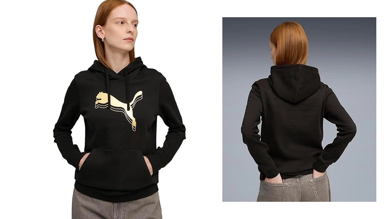Renueva tu ropa cómoda con esta bonita sudadera Puma Essentials Metallic Hoodie para mujer que tiene hoy un 48% de descuento