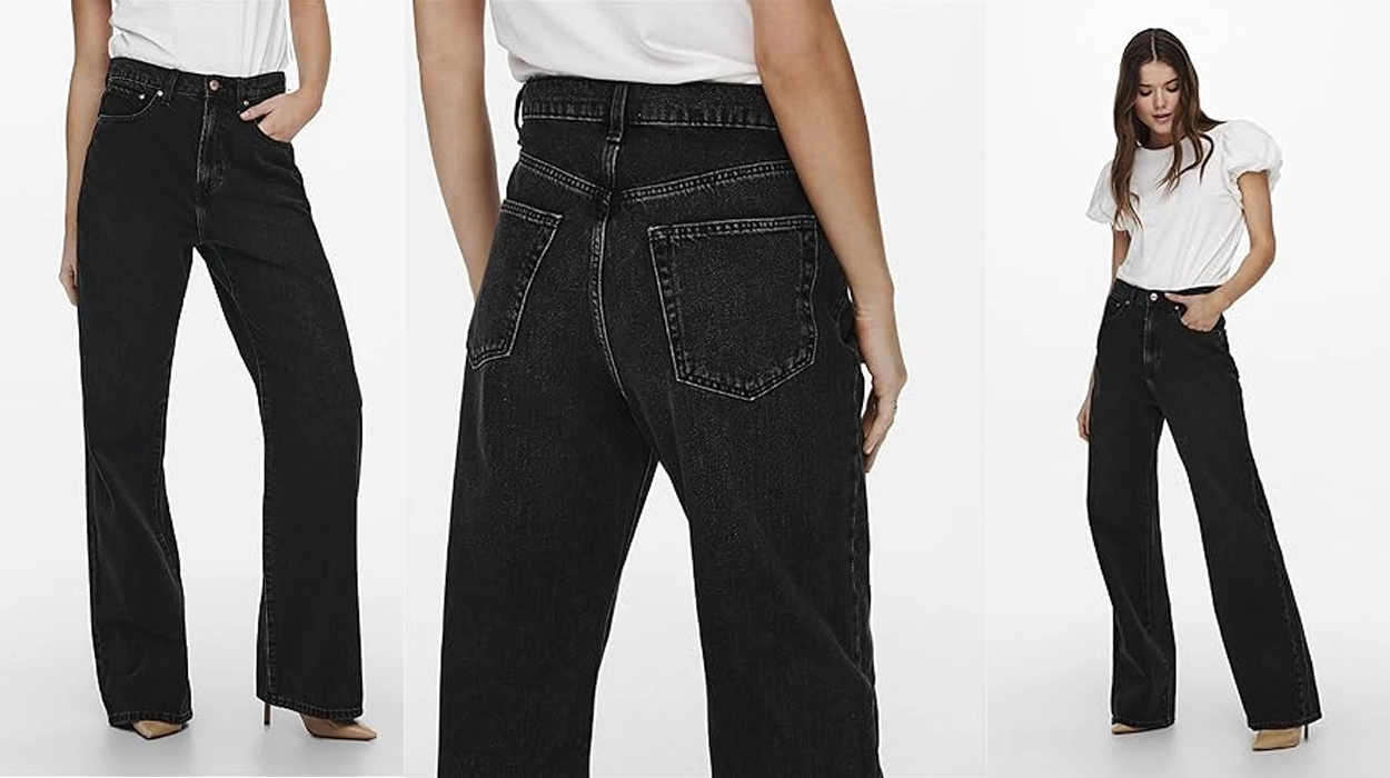 Súmate a la comodidad de los vaqueros anchos con estos jeans Only Wide Fit negros para mujer que bajan hoy a un precio arrollador
