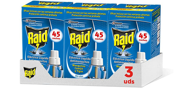 Chollo Pack de 3 recambios Raid para difusor eléctrico anti mosquitos comunes y tigre por sólo 6,56€ (-34%)