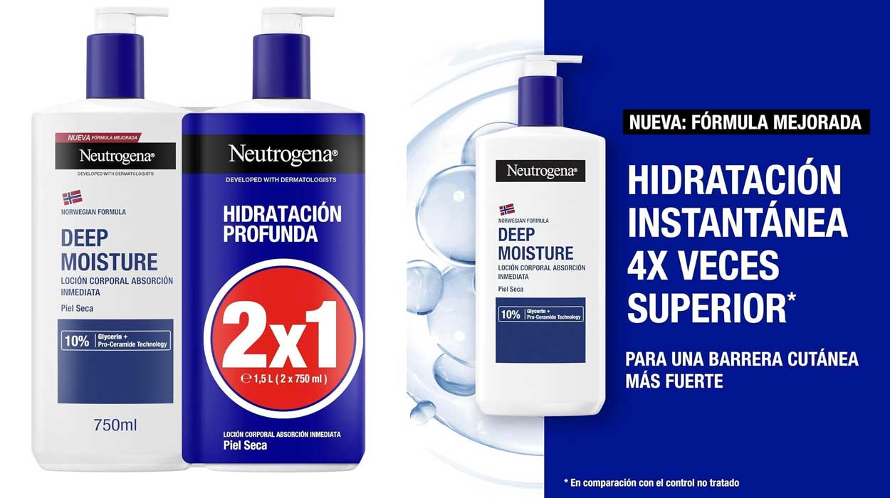 Chollo Pack x2 Loción corporal Neutrogena Hidratación Profunda Absorción Inmediata de 750 ml por sólo 13,09€ (-48%) ¡Sólo 6,55€ la unidad!