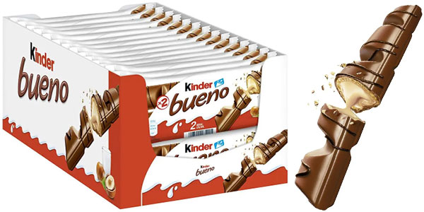 AÚN MÁS BARATO: Pack de 30 bolsas de chocolatinas Kinder Bueno por sólo 15,80€ con cupón y envío gratis (-51%) ¡Sólo 0,53€ cada una!