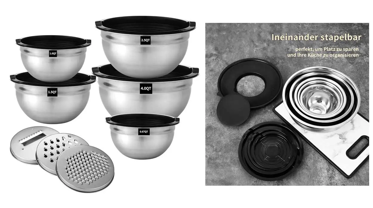 Este es el juego de cuencos mezcladores de acero inoxidable más completo y práctico: con tapas y accesorios, a un precio TOP con cupón