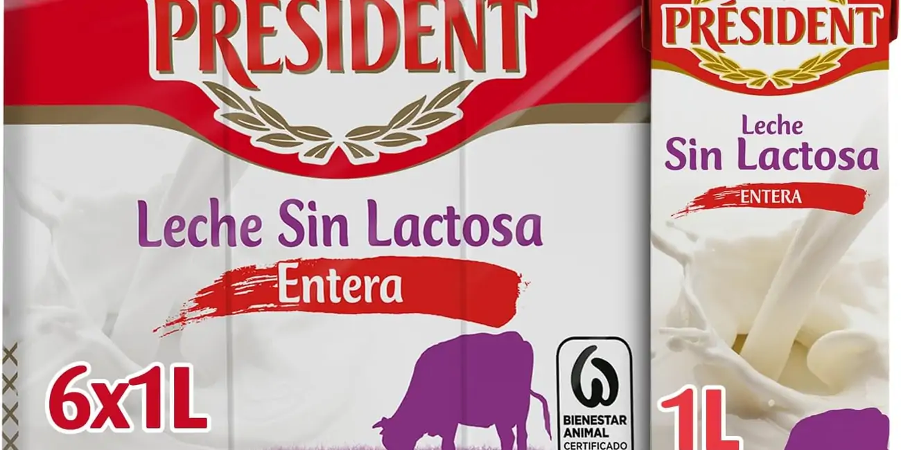 Chollo Pack x6 briks Leche Président Entera Sin Lactosa Natural de Galicia de 1L por sólo 6€ (26% de descuento)
