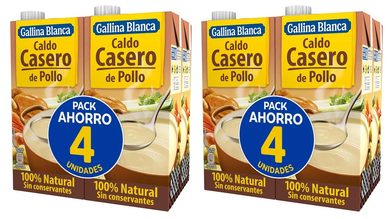 Chollo Pack x8 Briks Caldo pollo Gallina Blanca de 1 litro por sólo 10,34€ con descuento automático ¡1,29€ cada uno!