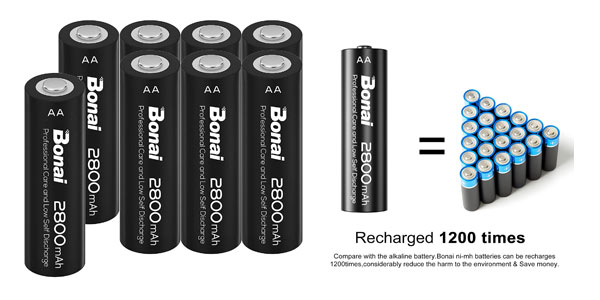 Chollo Pack x8 pilas recargables Bonai de 2800 mAh AA 1.2V NI-MH por sólo 12,79€ con cupón (-35%)