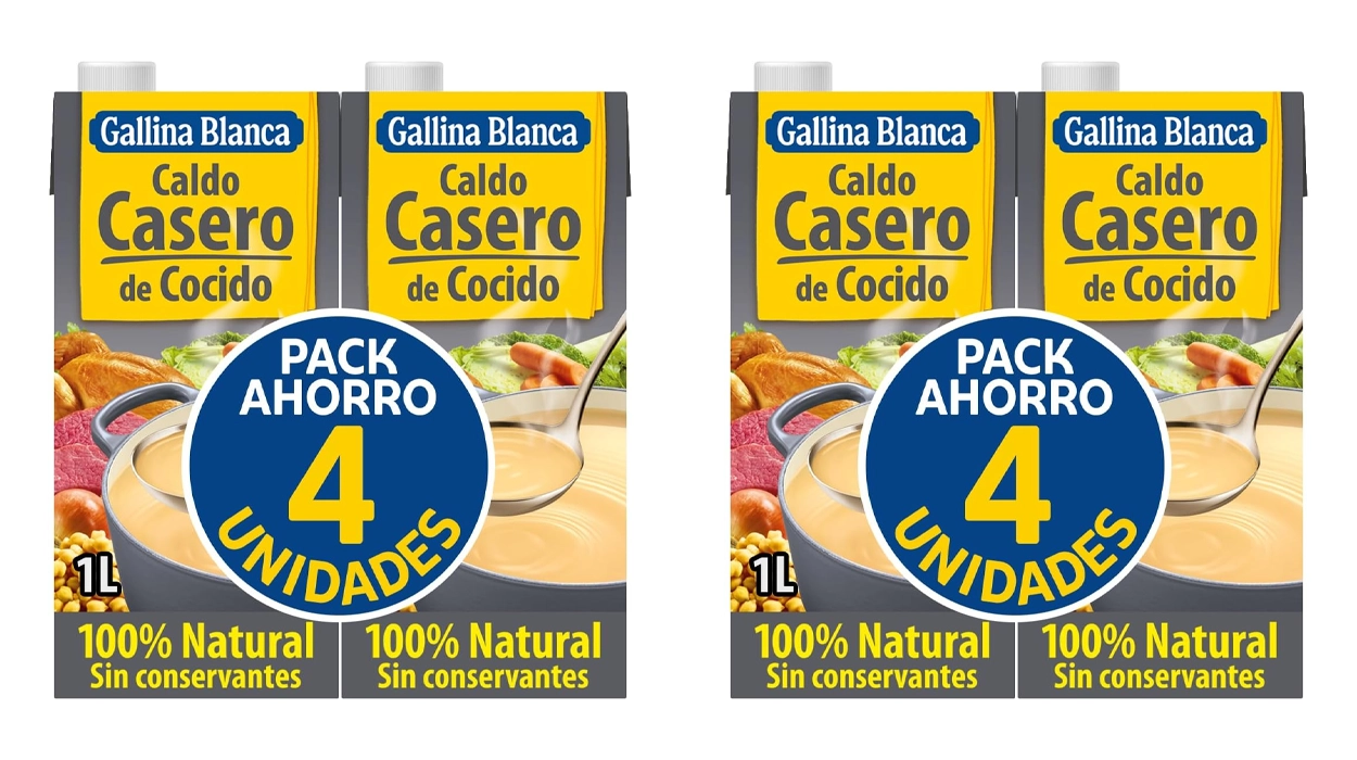 Chollo Pack x8 Caldo Casero de cocido 100% natural Gallina Blanca de 1 litro por sólo 10,34€ con -70% en 2ª unidad ¡A 1,29€ cada uno!uno!