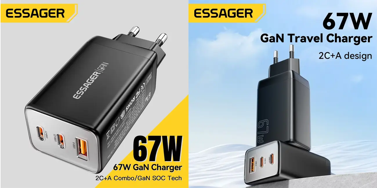Chollo Cargador de pared Essager de 67W con 2x USB + USB por sólo 9,72€ con cupón