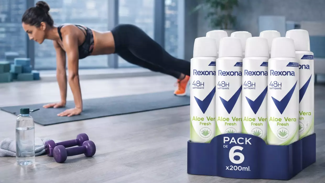 Chollo Pack x6 Desodorante Rexona Aloe Vera Fresh de 200 ml para mujer por sólo 11,17€ con descuento automático (-45%) ¡1,86€ la unidad!