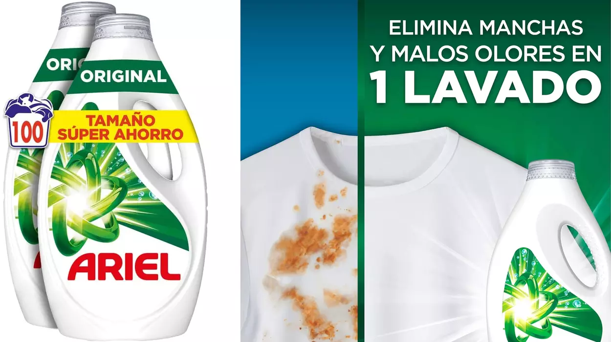 Chollo Ariel Detergente Lavadora Líquido de 100 lavados Limpieza mejorada para ciclos más fríos por sólo 22,99€ (28% de descuento)