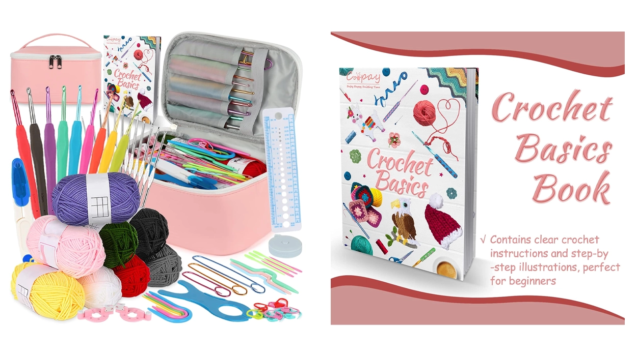 Aprende a hacer ganchillo con este set de 62 piezas para principiantes con ganchos, lanas y libro paso a paso, que hoy cuesta sólo 21,08€