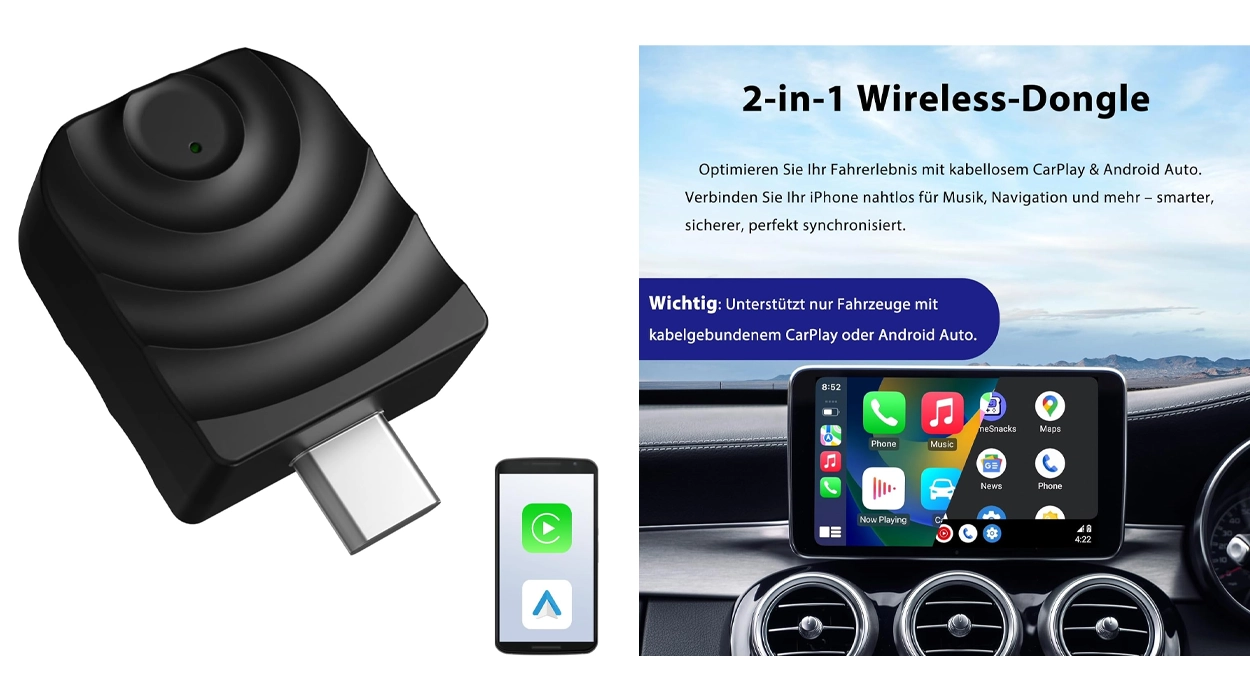 Consigue este adaptador inalámbrico CarPlay y Android para conectar tu móvil al coche super fácil y sin cables por sólo 19,99€