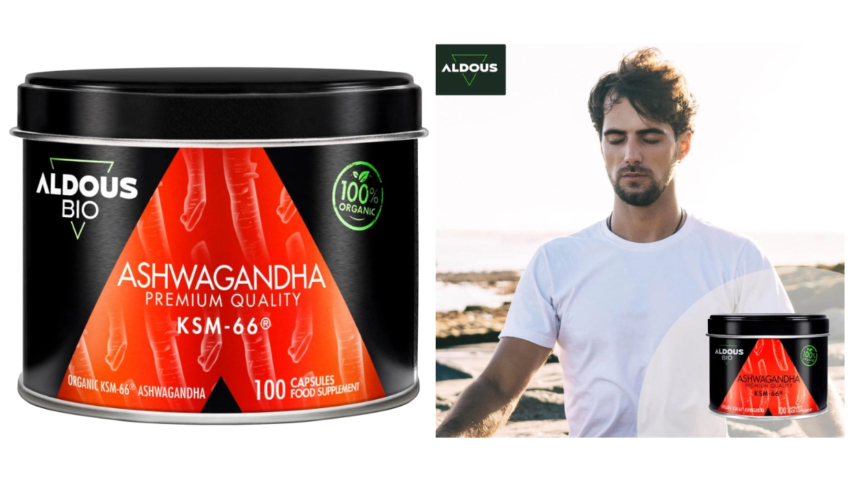 Chollo Suplemento Ashwagandha KSM-66 premium Aldous Bio de 100 cápsulas por sólo 19,97€ (-43%)
