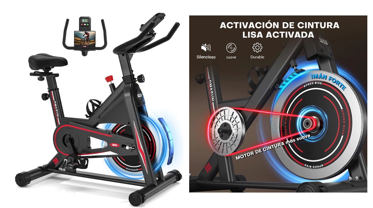 Esta Bicicleta estática DMASUN con resistencia ajustable es perfecta para entrenar en casa sin hacer ruido y hoy tiene un 48% de descuento
