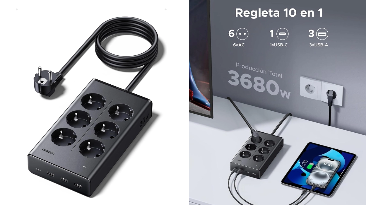 Chollo Regleta 10 en 1 Ugreen con USB-C + 3 USB-A por sólo 23,39€ (35% de descuento)