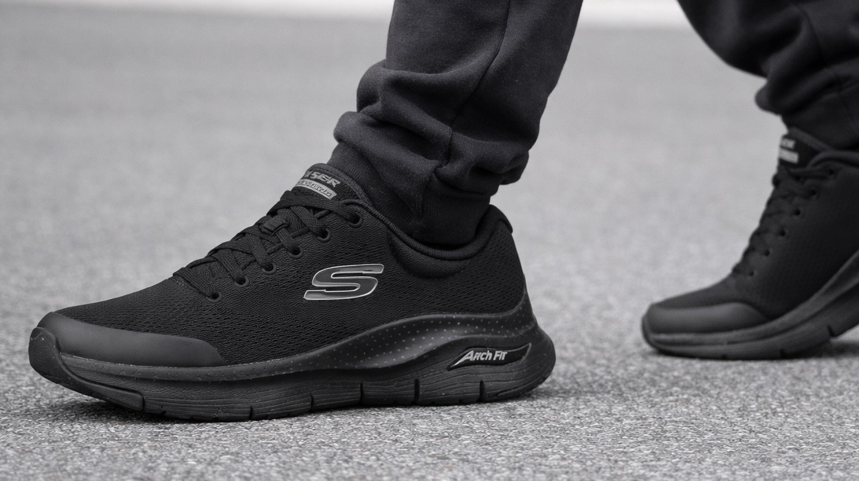 Locura total de precio y van a VOLAR: Skechers Arch Fit negras para hombre por sólo 39,99€ ¡Ahorras 60 eurazos!