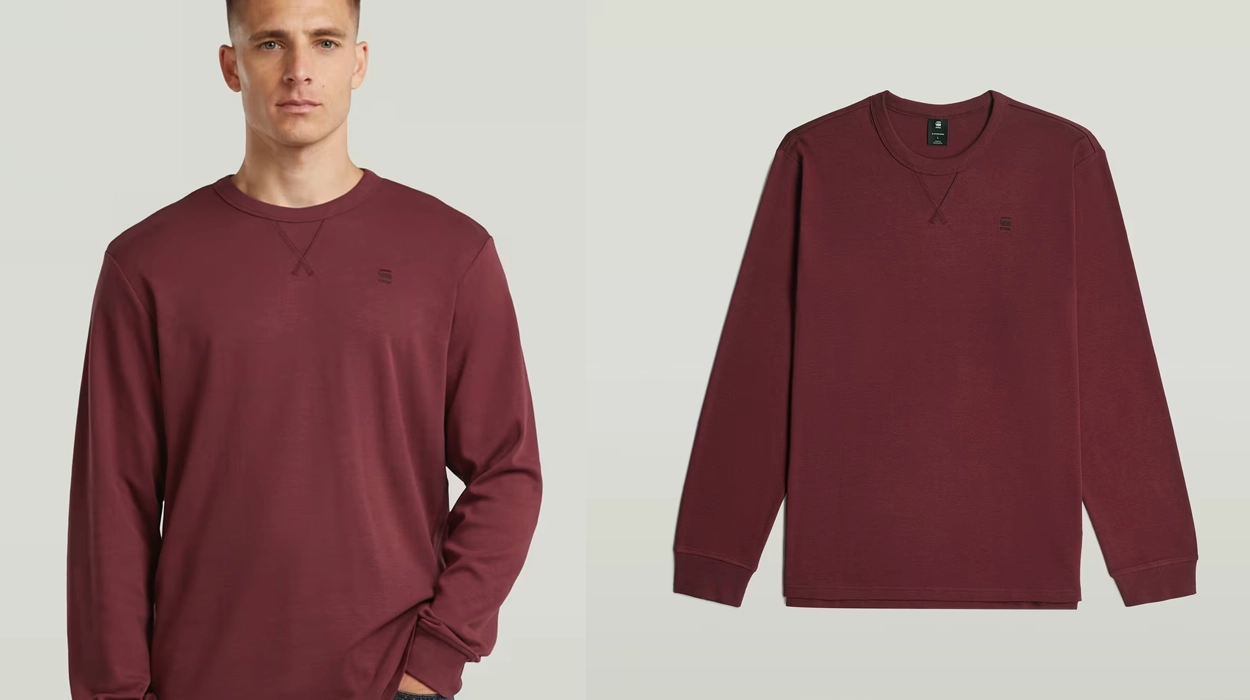 Renueva tus básicos cómodos con esta camiseta G-Star Nifous de manga larga en color granate: calidad que se nota con un 50% de descuento
