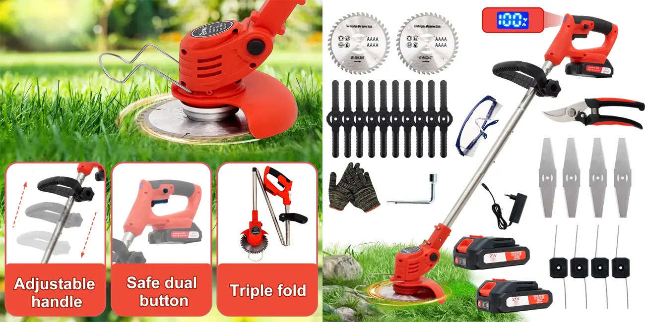 Chollo Desbrozadora eléctrica OUTIGO de 124 cm con 2 baterías por sólo 32,51€ con cupón y envío gratis (-65%)