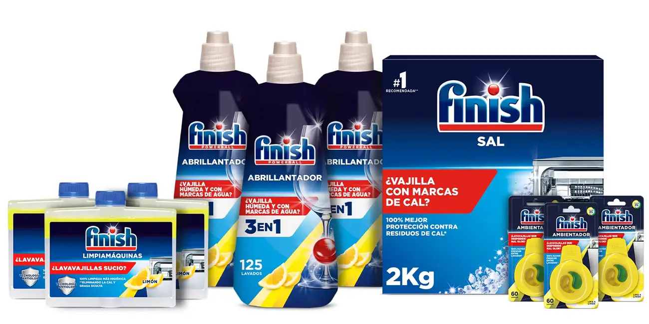 Chollo Pack Finish con con 3x abrillantador, 3x ambientador, 3x limpiamáquinas y sal (2 kg) por sólo 31,17€ con cupón y envío gratis (-35%)
