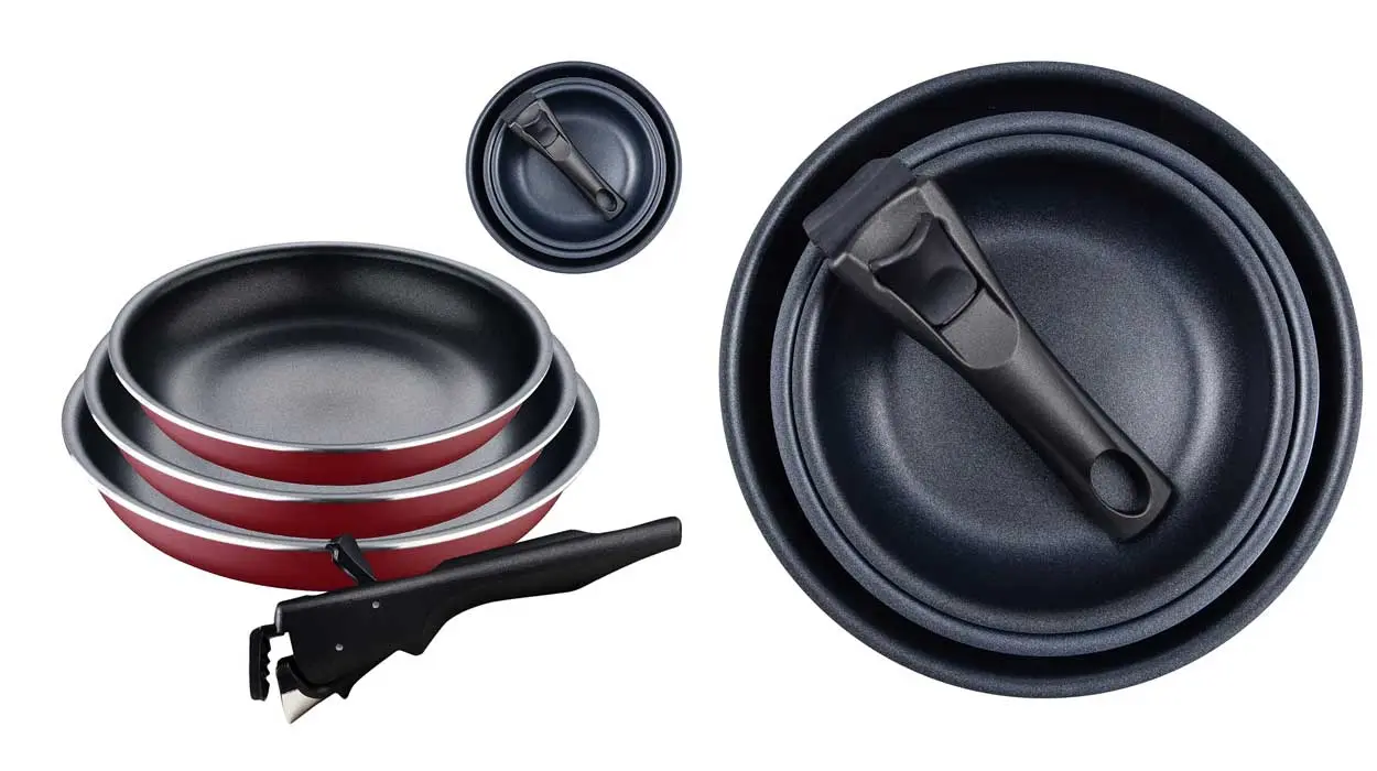 Chollo Juego de 3 sartenes Bergner Click&Cook Red Edition con mango extraíble por sólo 18,99€ (-37%)