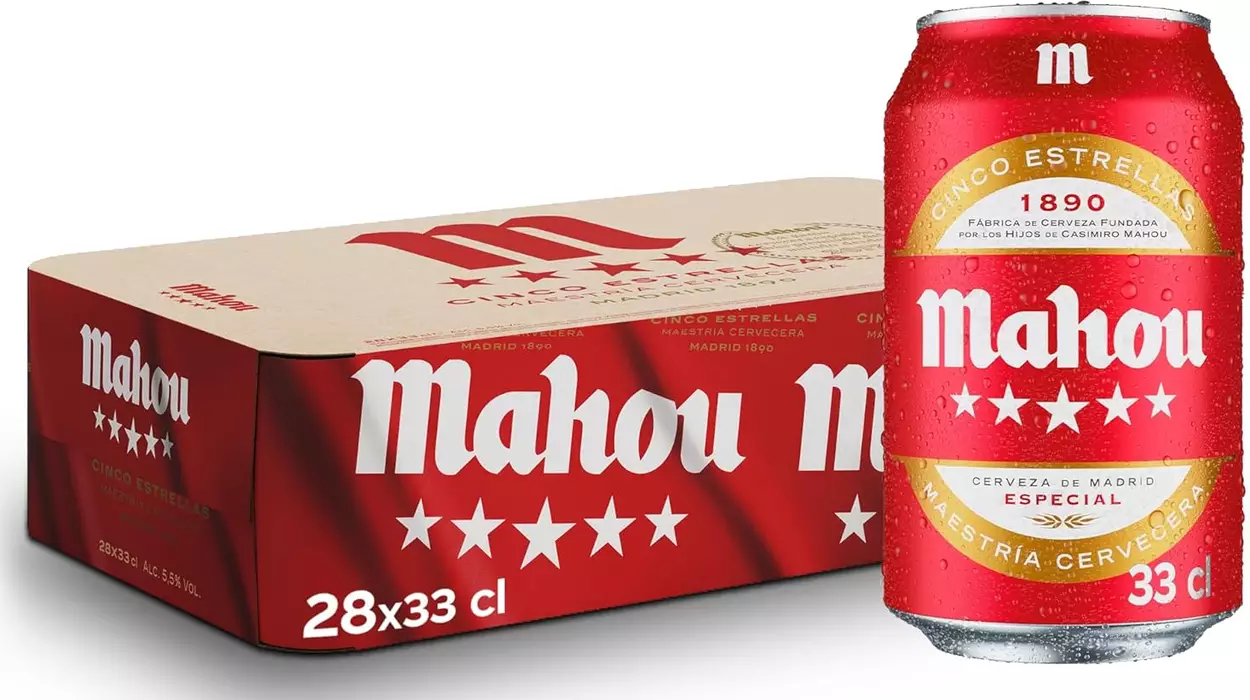 Chollo Pack de 28 latas de cerveza Mahou 5 Estrellas de 330 ml por sólo 14,93€ con cupón (-34%) ¡0,53€ cada una!
