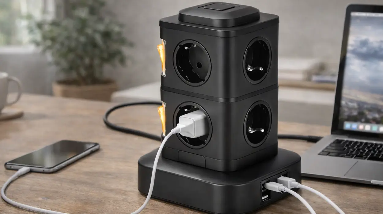 Olvídate del caos de cables: esta regleta torre con 8 tomas y 4 USB cuesta menos de 17€ en Amazon