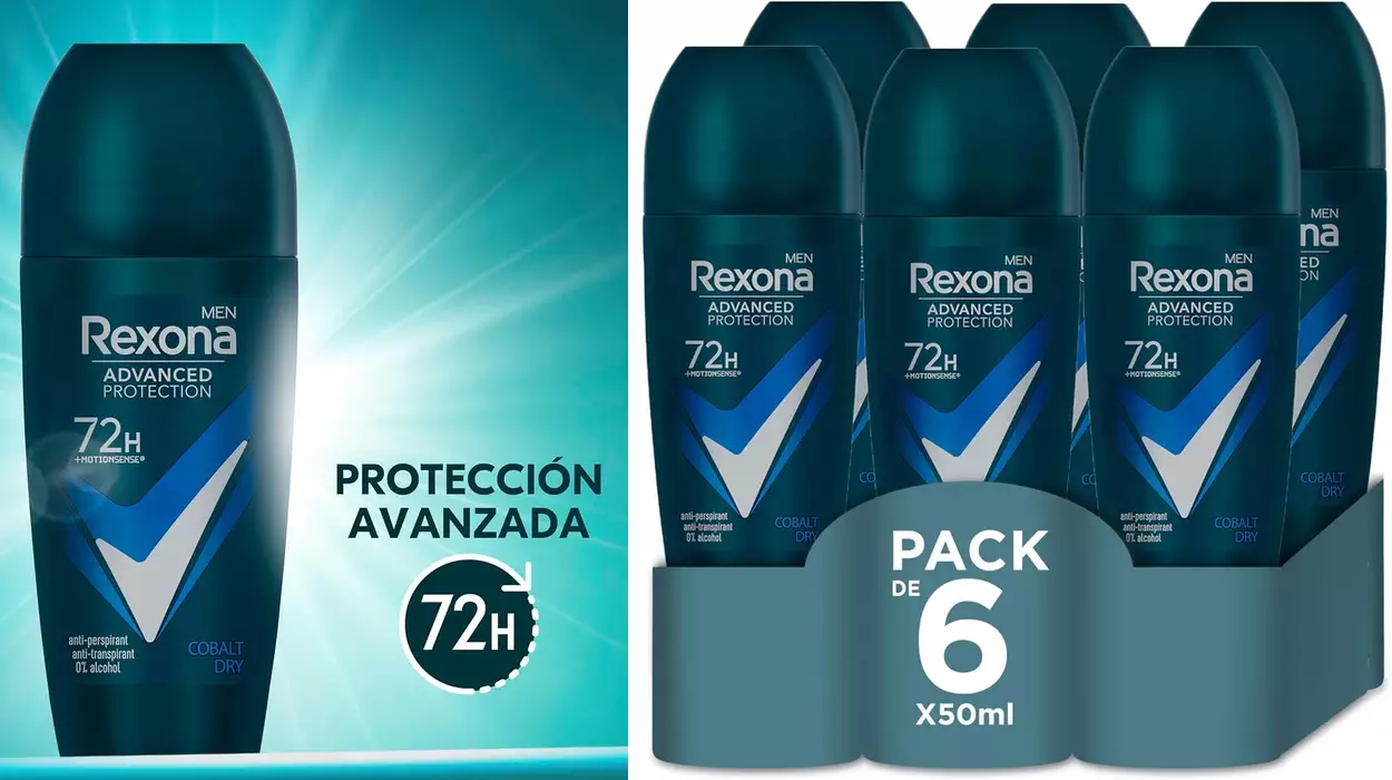 Chollo Pack x6 Desodorante Rexona Advanced Protection Cobalt Dry 72H de 50 ml por sólo 8,82€ con descuento automático (-46%)