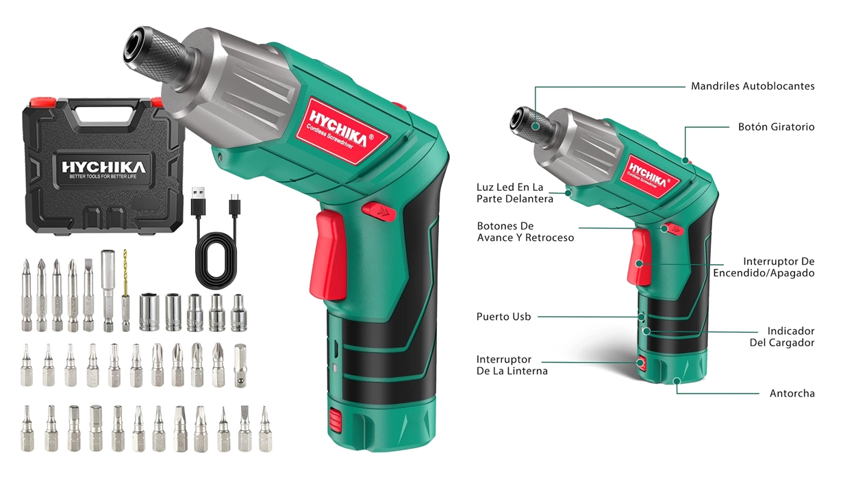 Chollo Destornillador eléctrico inalámbrico Hychika de 6 Nm con maletín y 35 accesorios por sólo 17,84€ (-35%)