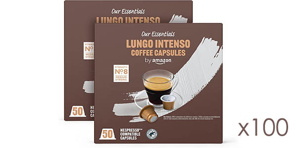 Chollo Pack de 100 cápsulas de café Lungo Intenso Our Essentials by Amazon compatible con Nespresso por sólo 13,17€ (-29%)