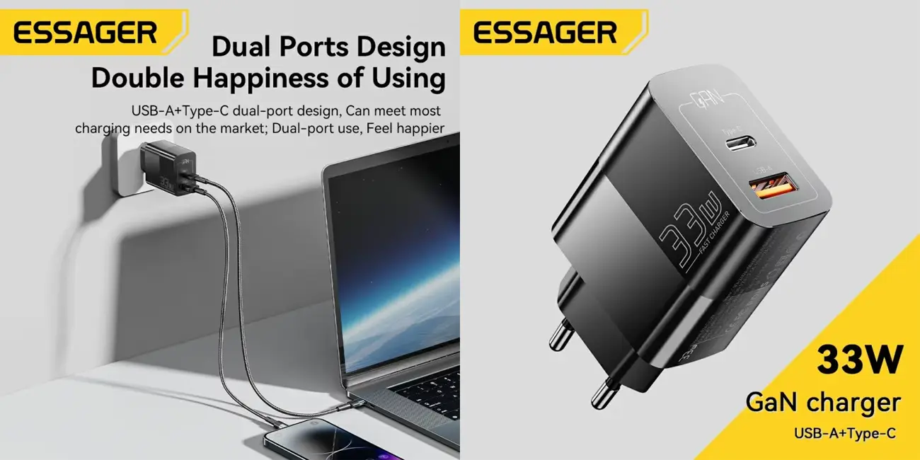 Chollo Cargador de pared Essager de 33W USB + USB-C por sólo 4,33€ (-62%)