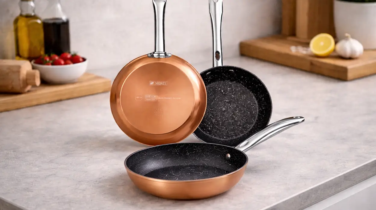 Chollo 3 Sartenes Monix Copper en aluminio forjado de 18, 22 y 26 cm por sólo 33,57€ con cupón y envío gratis (-33%)