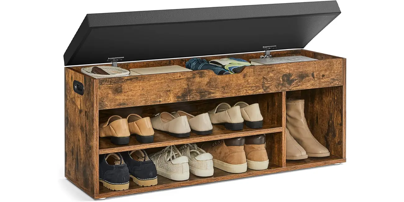 Chollo Zapatero con cojín VASAGLE en madera rústica por sólo 49,88€ con cupón y envío gratis (-71%)