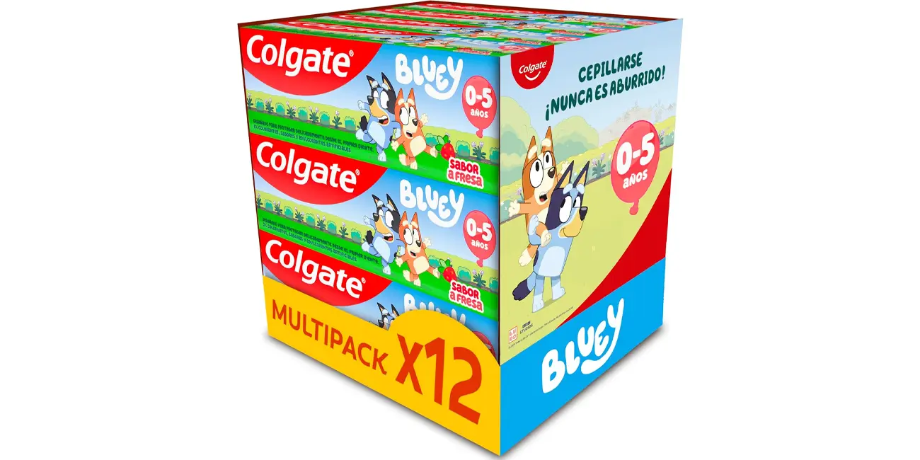 Chollazo Pack 12x Colgate Kids Bluey sabor fresa de 50 ml por sólo 9,86€ (-59%)