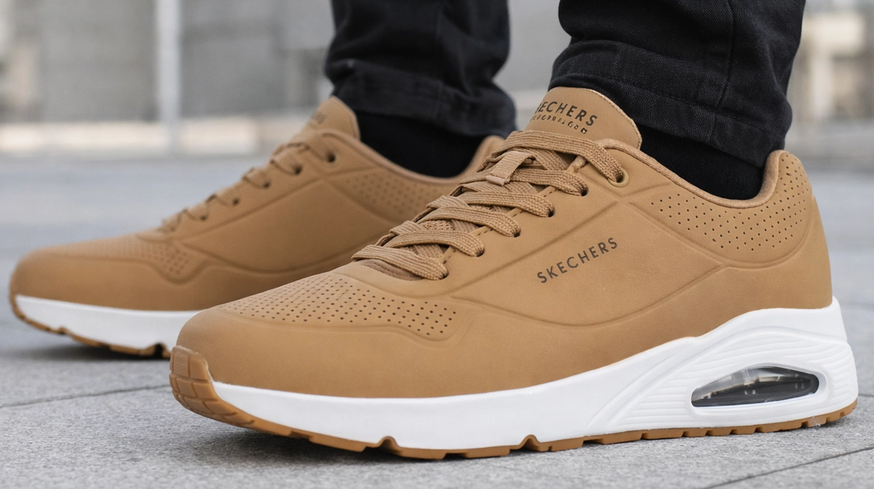 Las zapatillas Skechers Uno Stand On Air Tan Durabuck para hombre hoy tienen un 45% de descuento en este color tan combinable