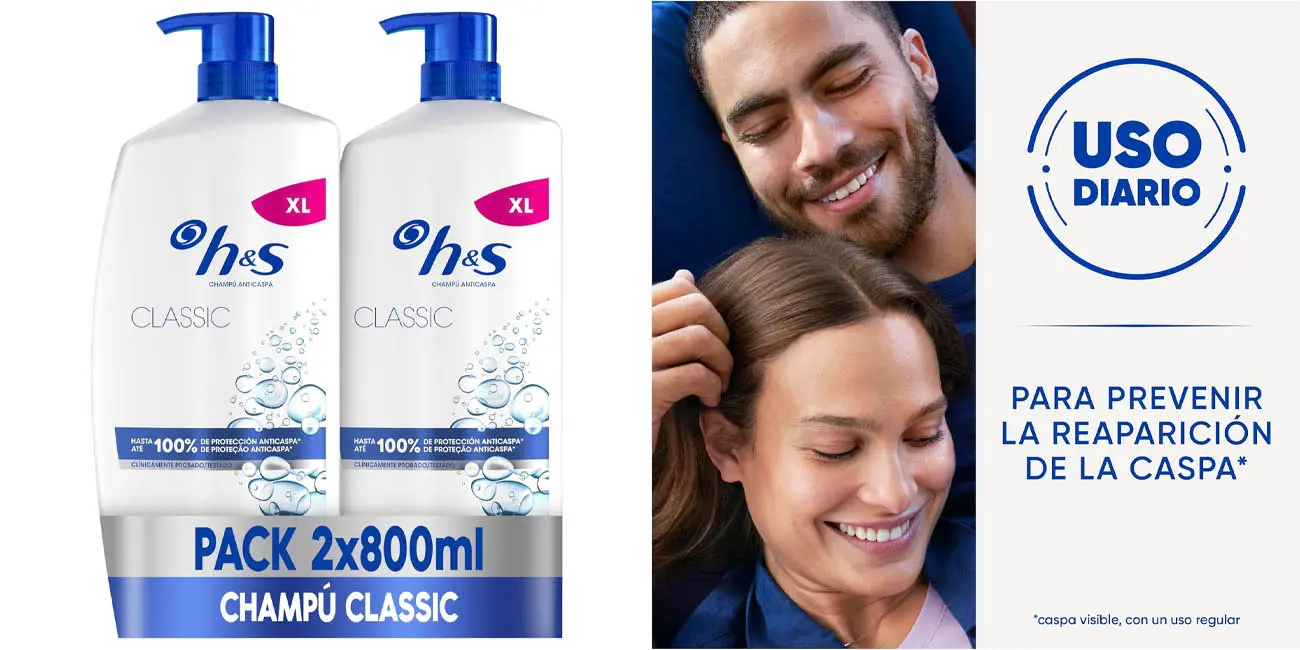 Chollo Pack x2 Champús H&S Classic 2 en 1 champú y acondicionador anticaspa de 800 ml cada uno por sólo 14,99€ (-25%)