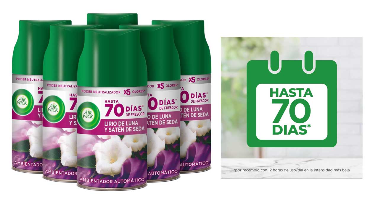 Chollo Pack x6 Ambientadores Air Wick Freshmatic Lirio de Luna y Satén de Seda por sólo 14,55€ ¡2,43€ cada uno!