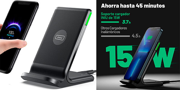 Chollazo Cargador Qi inalámbrico Iniu de 15 W por sólo 8,67€ con cupón descuento (-58%)