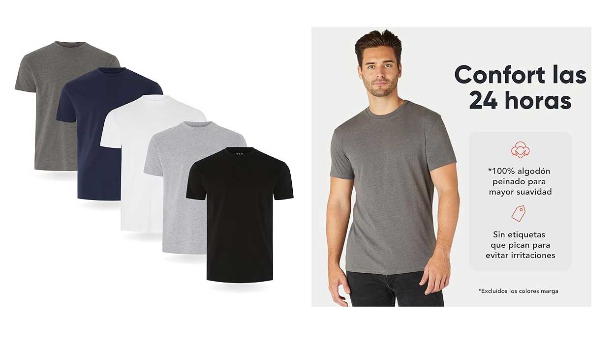 Chollo Pack de 5 Camisetas FM London para hombre por sólo 25,39€ (5,07€ cada una)