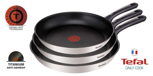 Chollo Set de 3 sartenes Tefal Daily Cook de acero inoxidable de 20, 24 y 26 cm por sólo 55,97€ con envío gratis (30% de descuento)