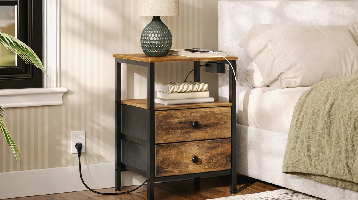 Actualiza tu dormitorio con esta mesita de noche con estación de carga y dos cajones que hoy tienes tirada de precio en Amazon