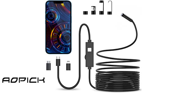 Chollo Endoscopio con cámara digital FHD AOPICK de 5 metros y resistencia IP67 por sólo 18,99€ (-37%) ¡Top ventas!