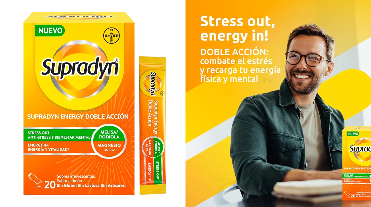 Combate el estrés y recarga tu energía con Supradyn Energy Doble Acción Stress Out, un suplemento super efectivo en sobres efervescentes que hoy te cuesta sólo 9,40€