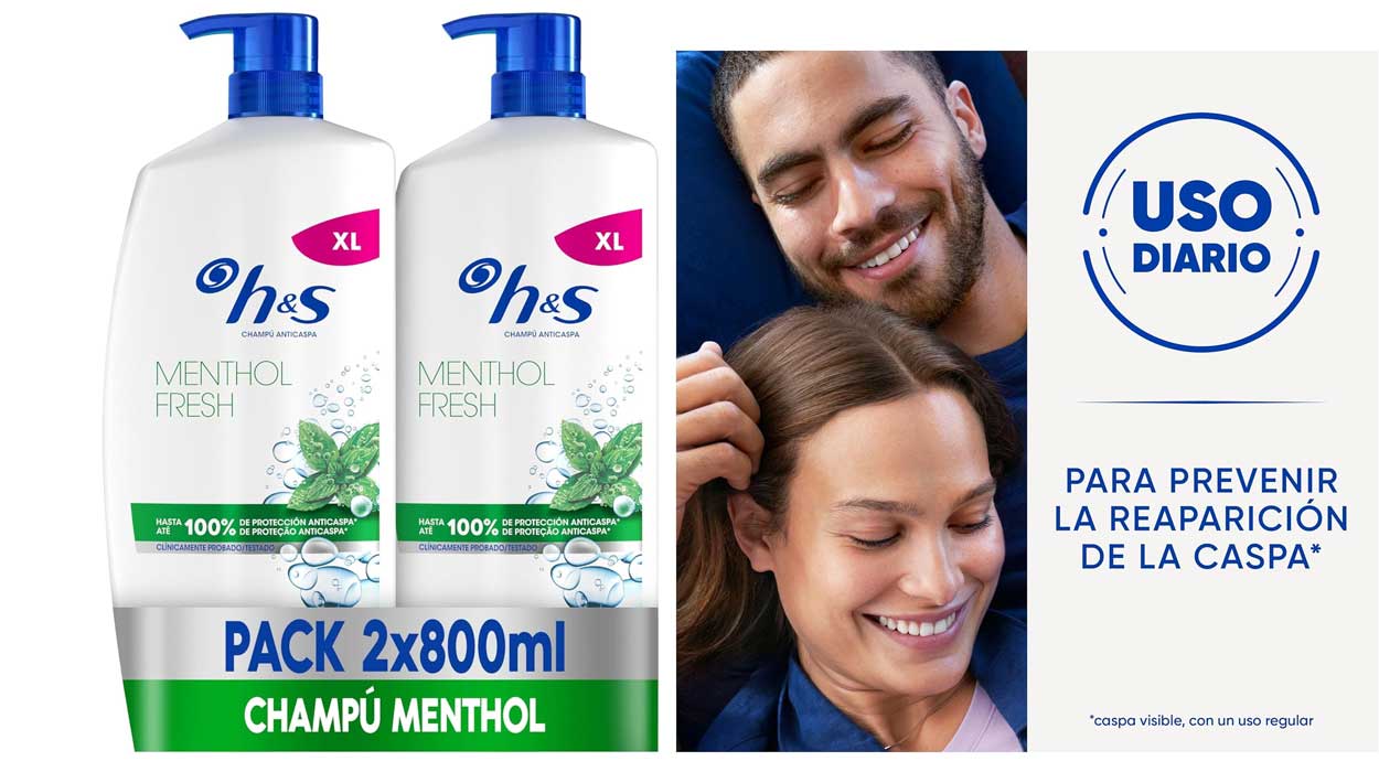 Chollo Pack x2 Champú anticaspa H&S Menthol Fresh de 800 ml por sólo 14,22€ (-29%)